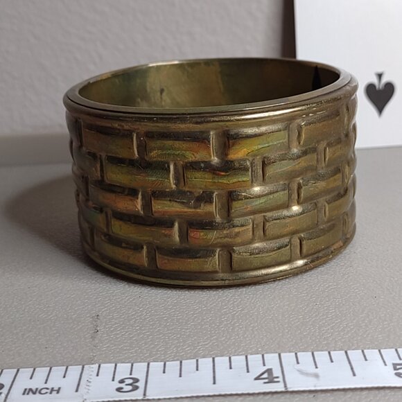 Vintage Wide Gold Tone 8 Inch  Metal Bangle - Picture 5 of 8